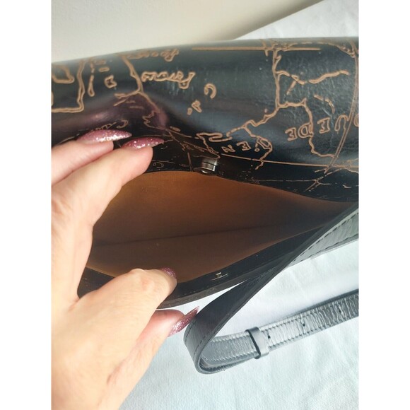 Patrica Nash Black Leather Map Sarola Scalloped Flap Snap Shoulder Bag Crossbody - Picture 5 of 15